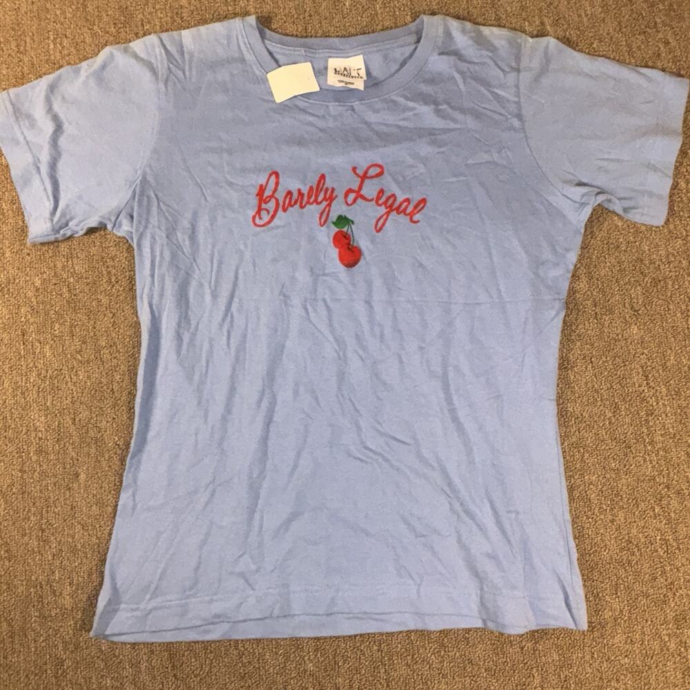 Vintage Barely Legal Women’s Baby Doll T-shirt Blue Cherry Medium
